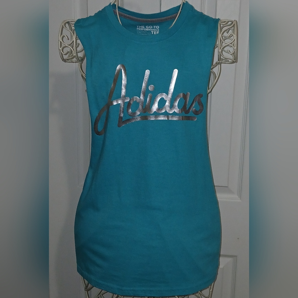 Adidas Womens Spellout Workout The Go Too Performance Tee Tank Size S